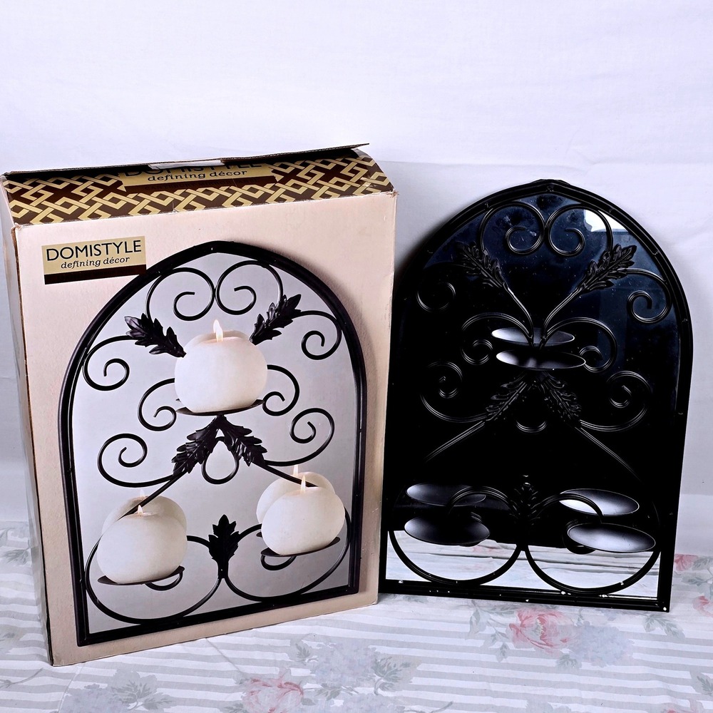 DomiStyle Canterbury Mirror Panel Wall Candle Holder Latte Finish Arched 20 Inch